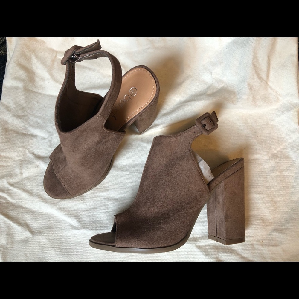 Taupe Suede Peep Toe Booties 6.5